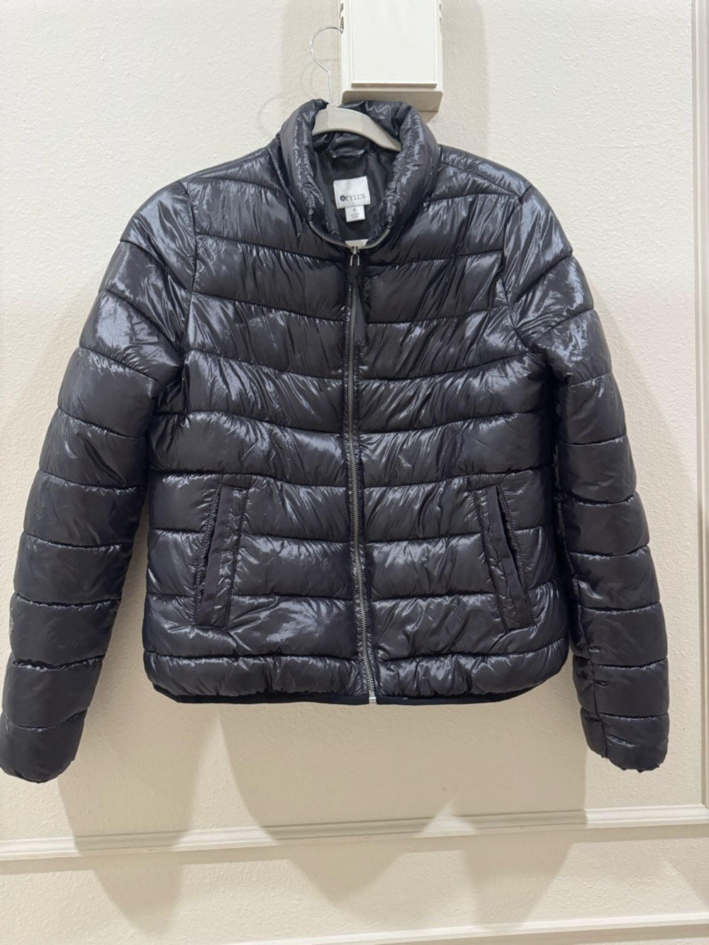 STYLUS Shiny Black Quilted Puffer Jacket size Small